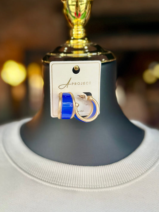 Royal Blue & Gold Trim Hoops