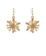 Load image into Gallery viewer, Gold Rhinestone Snowflake Drop Earrings

