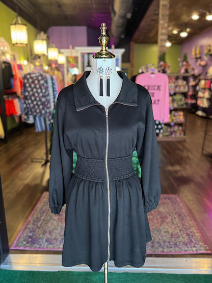 Golden Hour Black Zip Dress
