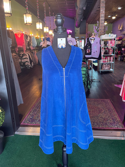 Royal Blue Ribbed Zip-Up Dress