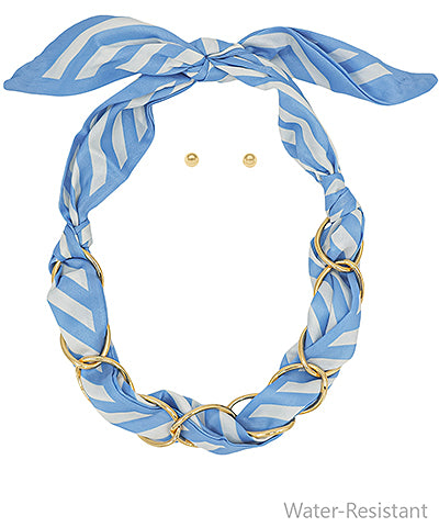 Striped Scarf & Chain Necklace Set