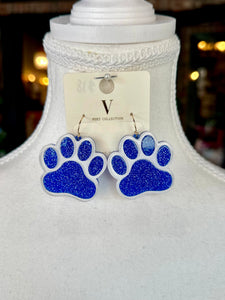 Blue Glitter Paw Print earrings