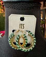 Load image into Gallery viewer, Green / White Rhinestone &amp; Pearl Hoops
