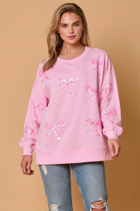 Pink Sequin Bow Pull Over