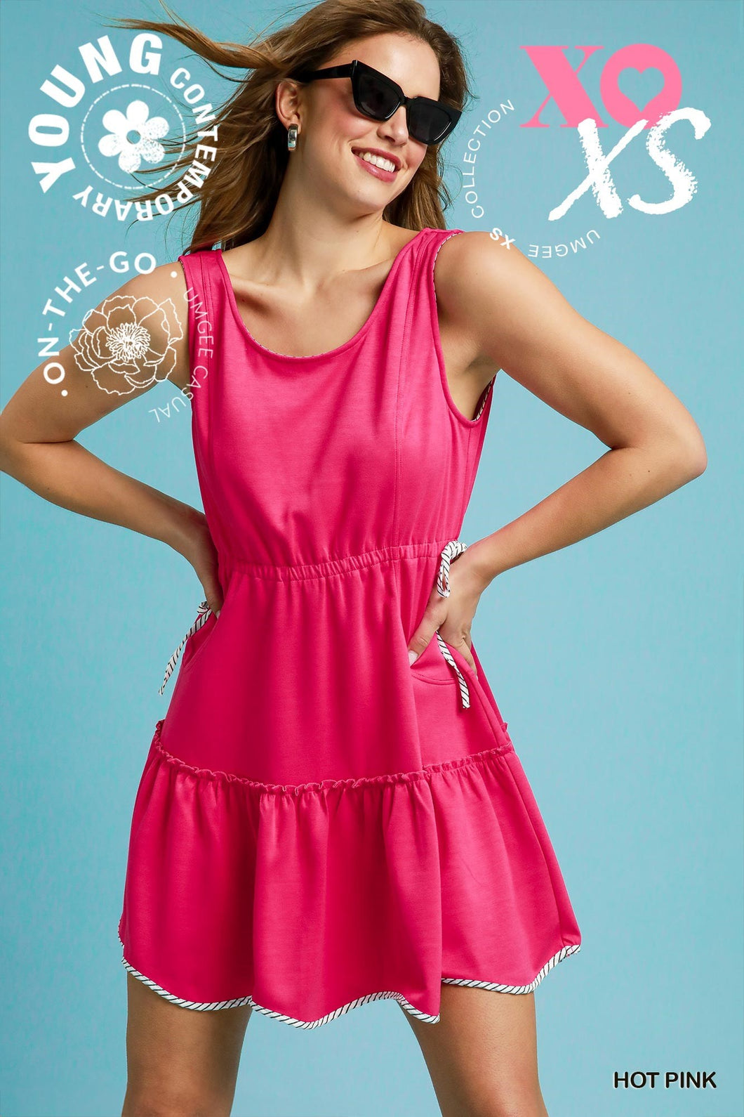 Hot Pink Nautical-Inspired Tiered Mini Dress