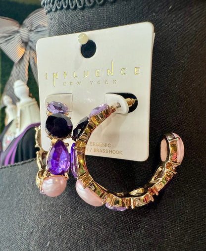 Purple & Black Jeweled Hoops
