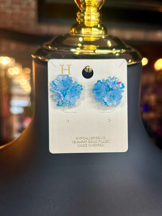 Blue Cluster Flower Studs