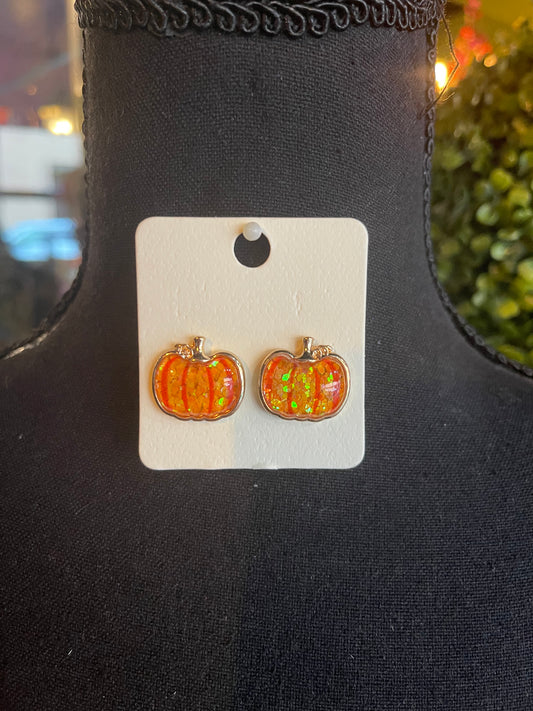 Epoxy Glitter Pumpkin Studs
