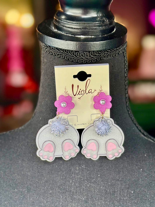 White Pompom Easter Bunny Tail Earrings