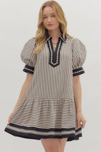 Load image into Gallery viewer, Black &amp; White Striped Mini Dress
