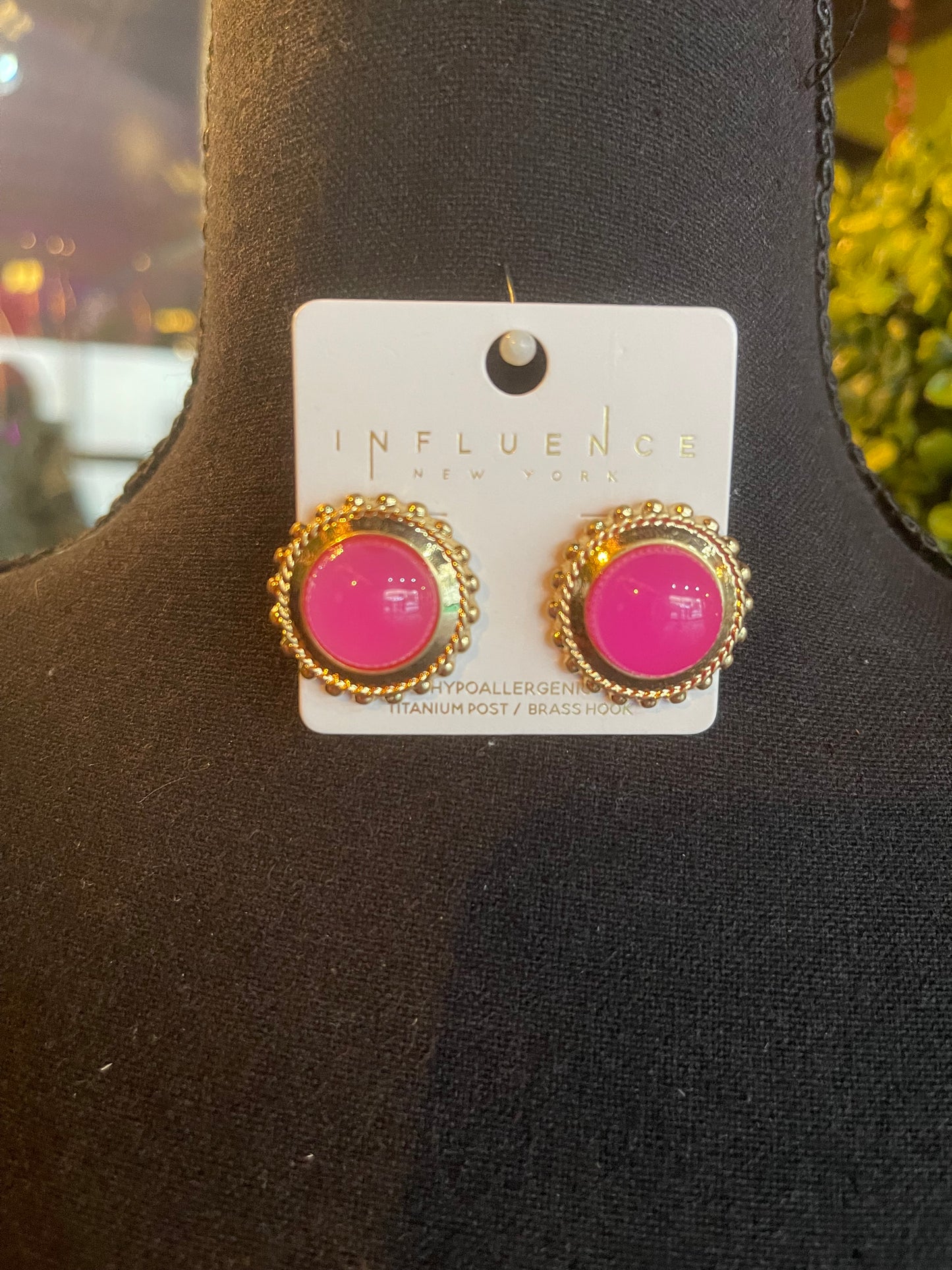 Hot Pink Dome Stone Earrings