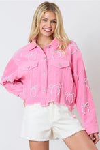 Load image into Gallery viewer, Candy Pink Pearl Embellished Corduroy Jacket
