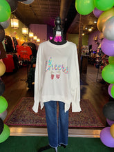 Load image into Gallery viewer, White French Terry Loose Fit “ Cheers “ Top
