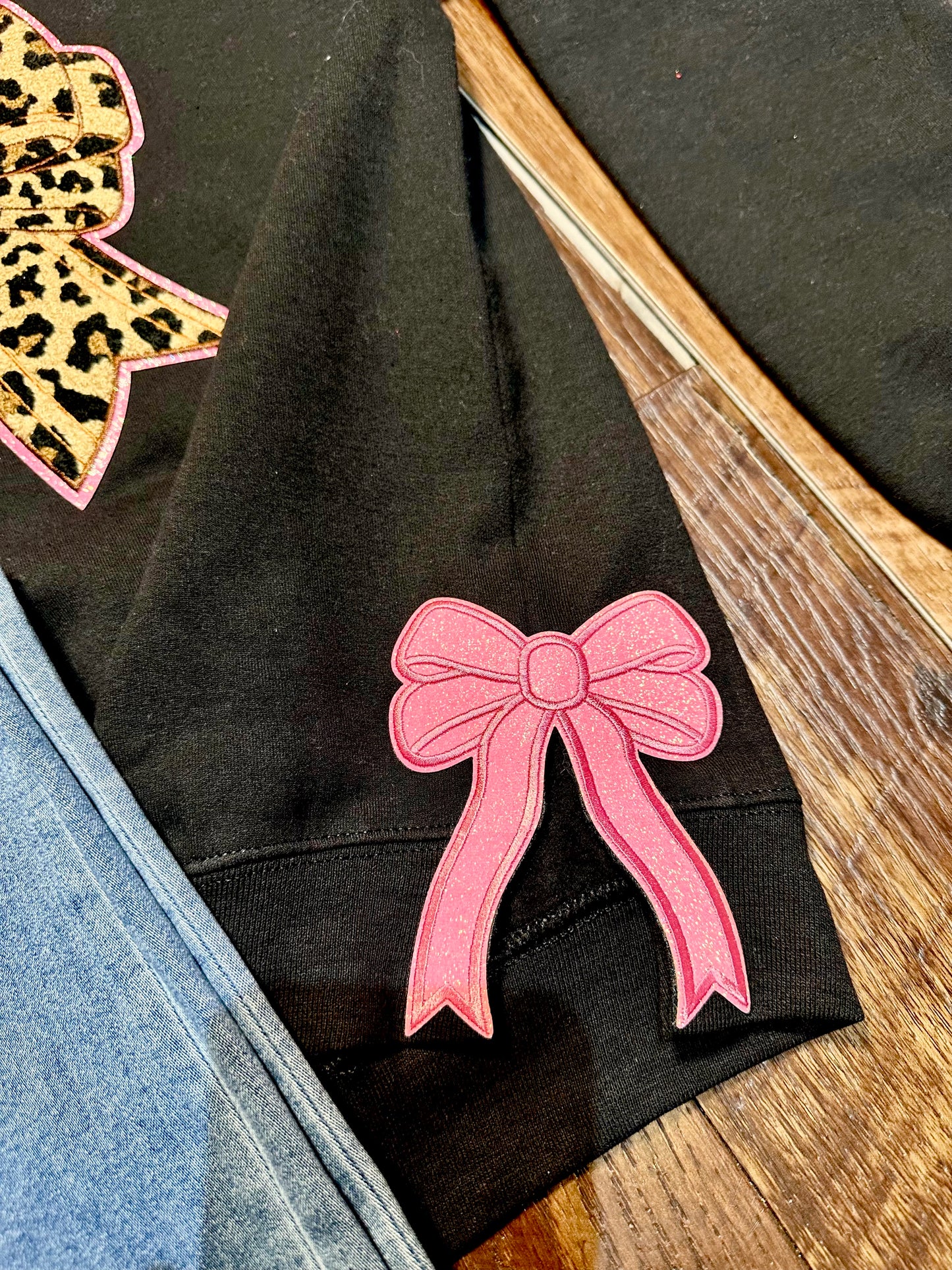 Leopard Bow & Pink Glitter Side Bows Sweatshirt
