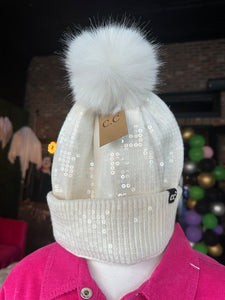 Full Sequin CC Pompom beanies