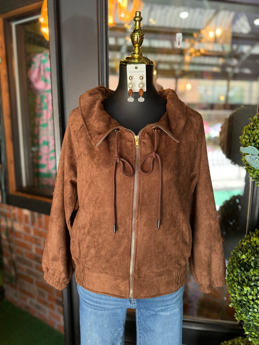 Chocolate Faux Suede Jacket