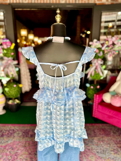 Carolina Sky Ruffle Top