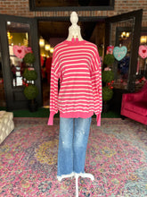 Load image into Gallery viewer, Pink Striped balloon sleeve Sweater
