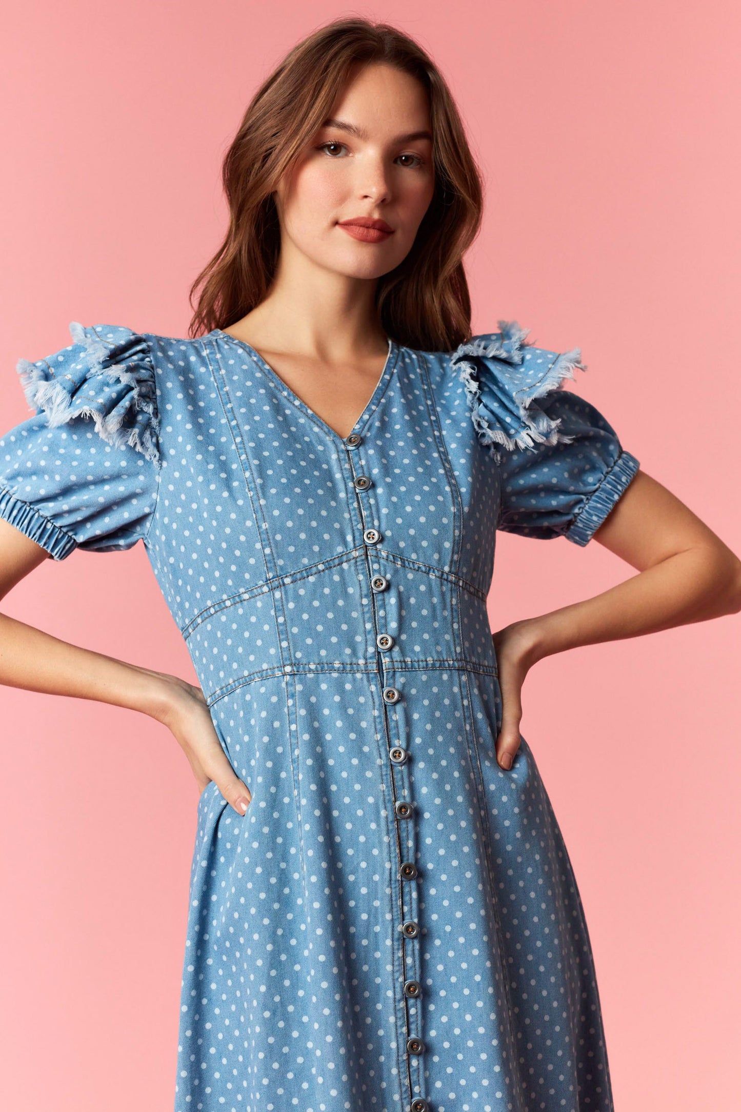 Denim Polka Dot Midi Dress