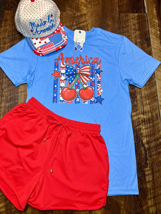 "America" Cherry Print T-Shirt