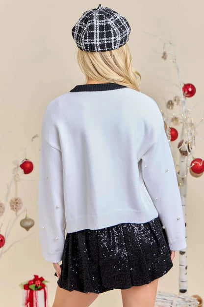 White Pearl Embellished Cardigan