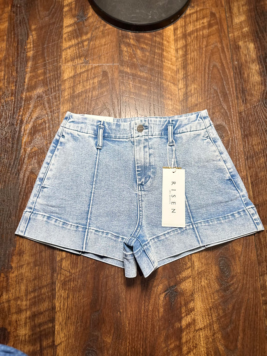 Risen High Rise Seam Detail Denim Shorts