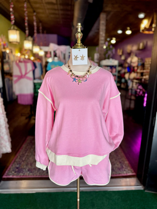 Candy Pink French Terry Pullover & Shorts Set