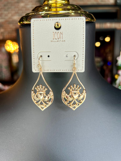 Metal Claddagh Heart Crown Earrings