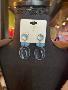 Blue Oval Gemstone Drop Earrings