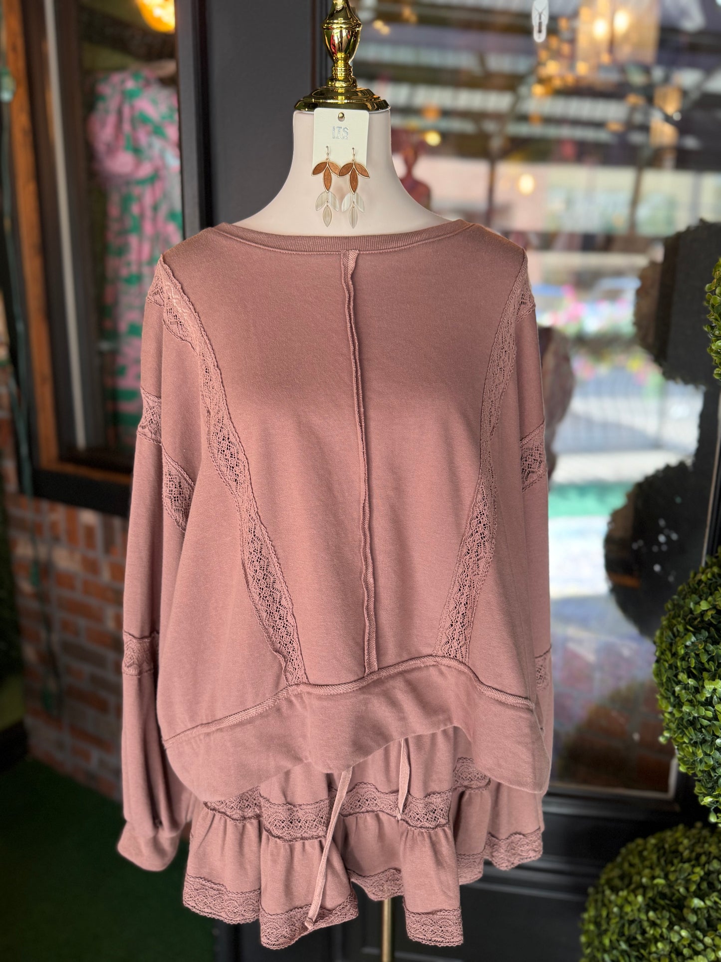 Brown Lace Trim Top & Skort Set