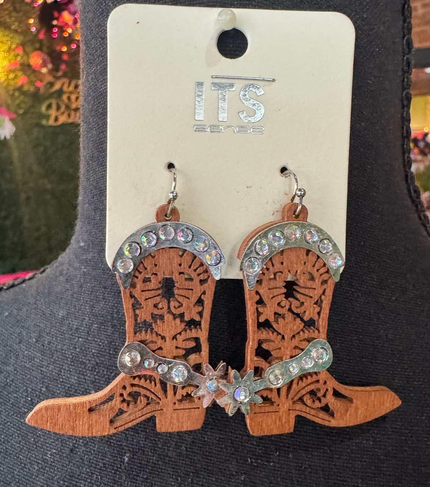 Jeweled Brown Cowboy Boot Earrings
