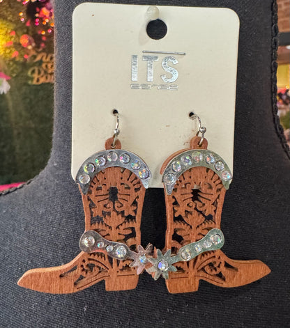 Jeweled Brown Cowboy Boot Earrings