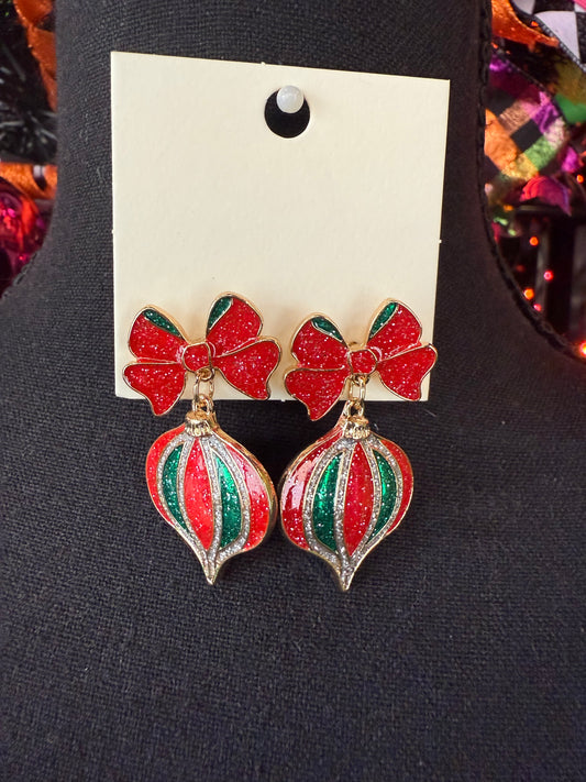 Glitter Bow & Ornament Drop Earrings
