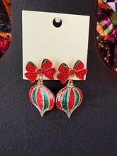 Load image into Gallery viewer, Glitter Bow &amp; Ornament Drop Earrings
