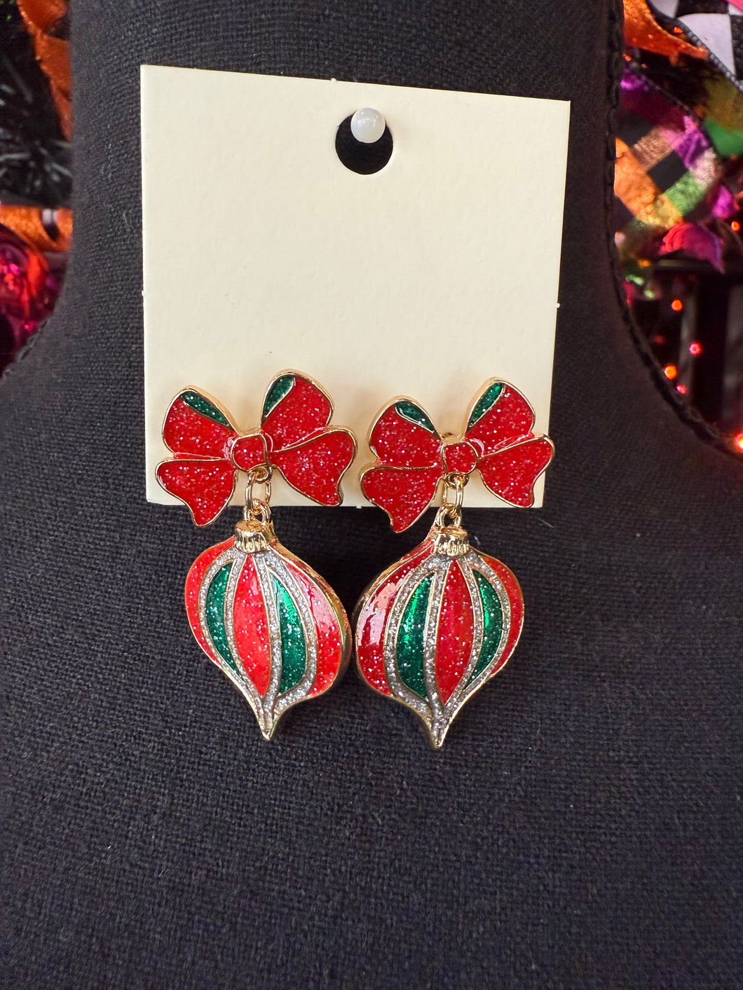 Glitter Bow & Ornament Drop Earrings