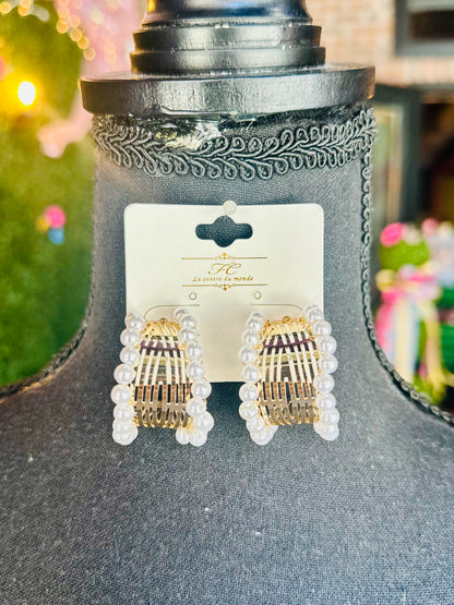 Gold Pearl Hoops