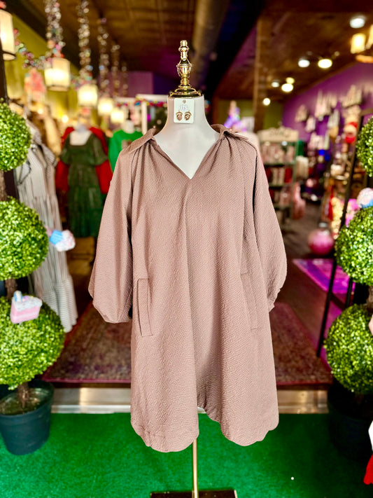 Chocolate Puff Sleeve V-Neck Dress