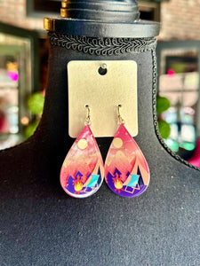 Pink Camping Teardrop Earrings