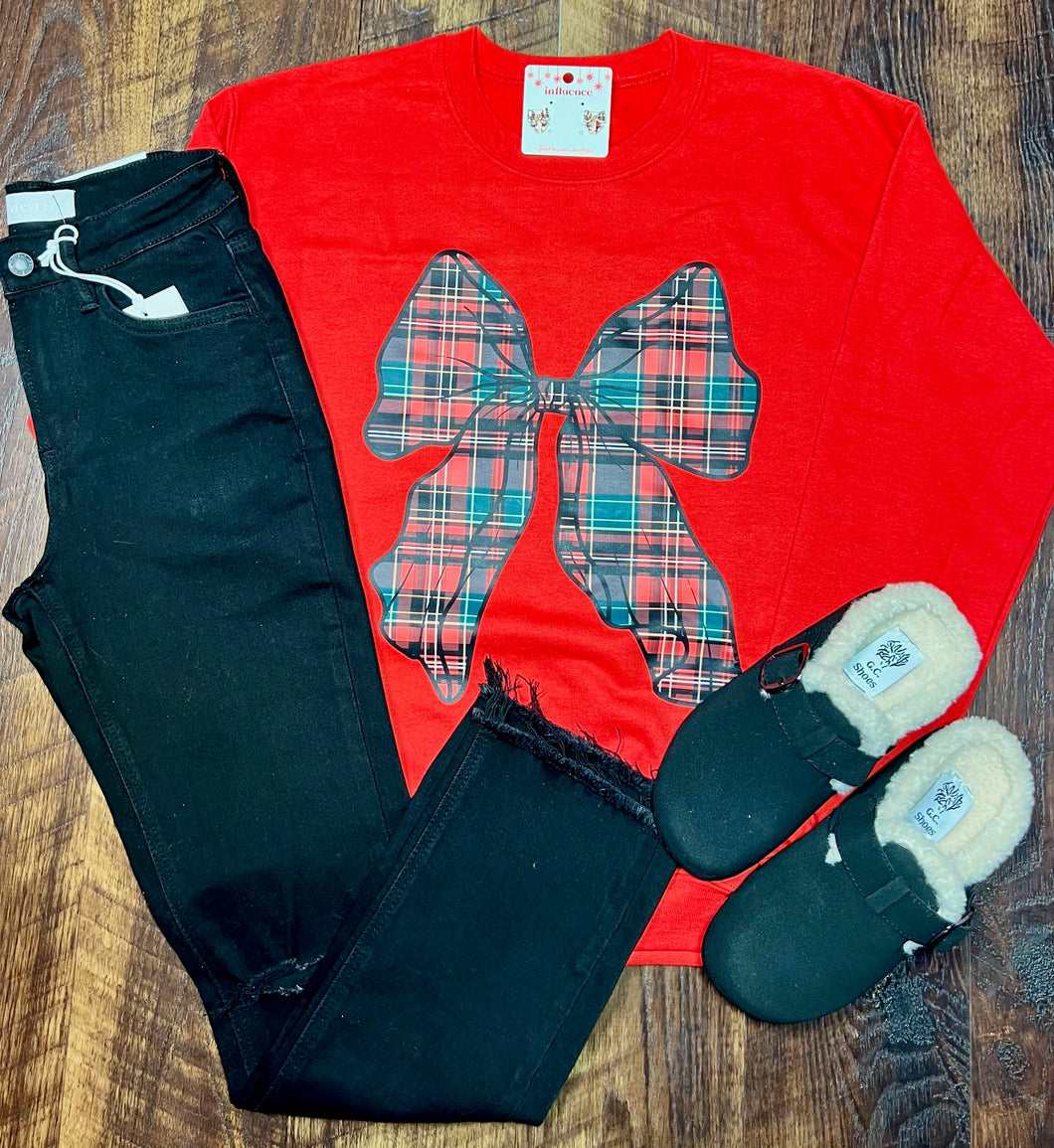 Plaid Christmas Bow Sweatshirt