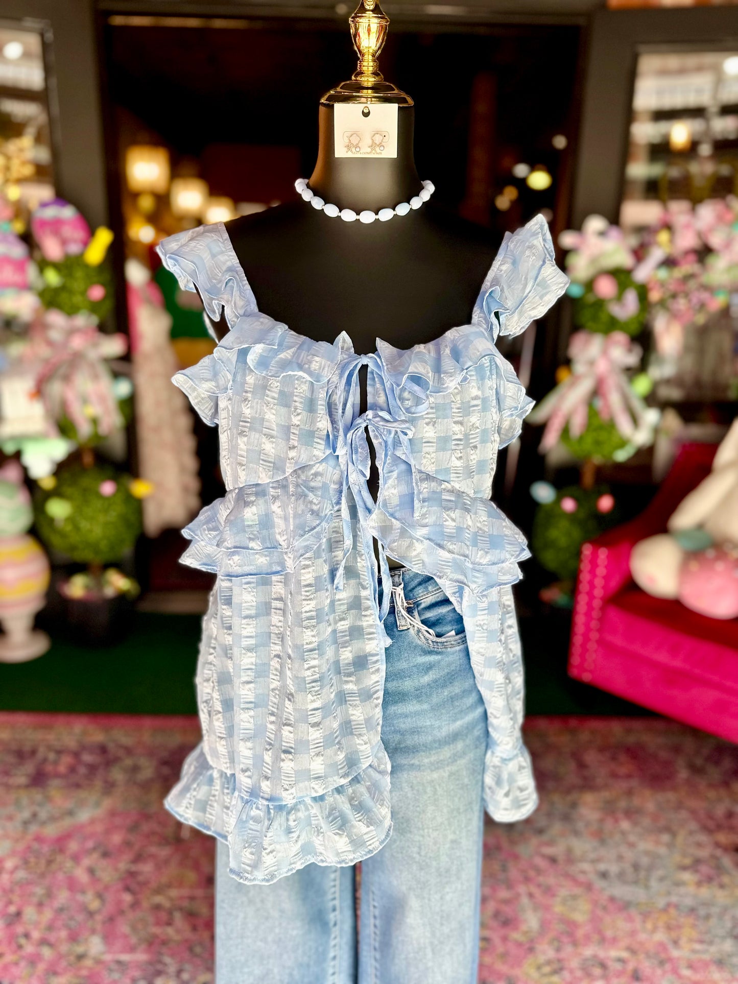 Carolina Sky Ruffle Top