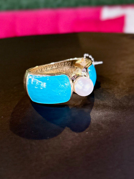 Turquoise & Gold Pearl Bangle