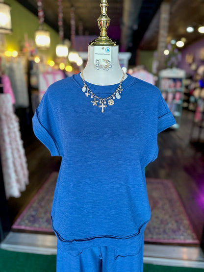 Light Navy Short Sleeve Top & Pants Set