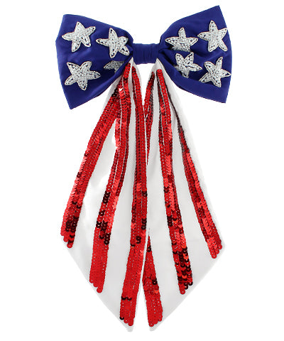 USA Sequin & Beaded Flag Bow Barrette