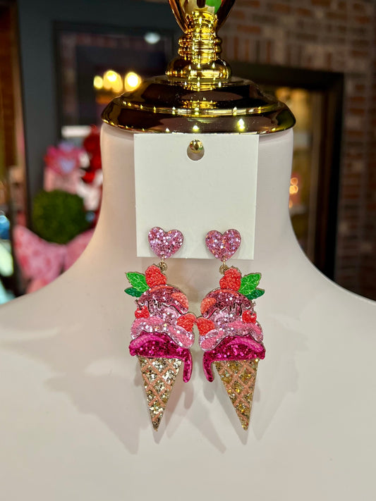 Ice Cream & Heart Glitter Earrings