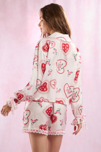 Heart Print Satin Pajamas