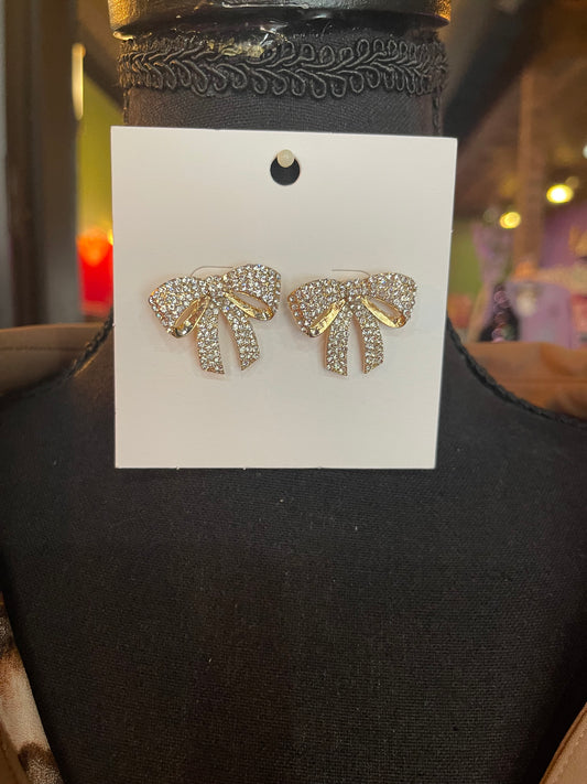 Gold Pave Ribbon Earrings