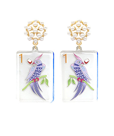 Mahjong Bird Tile Earrings