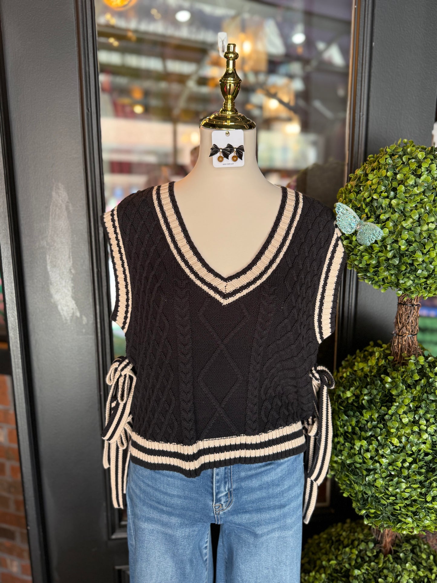 Black Side Tie Knit Sweater Vest