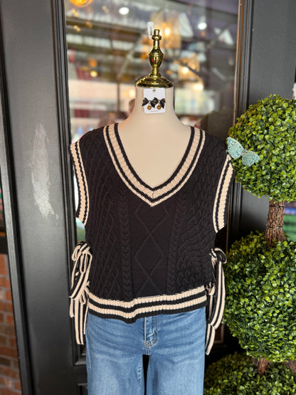 Black Side Tie Knit Sweater Vest