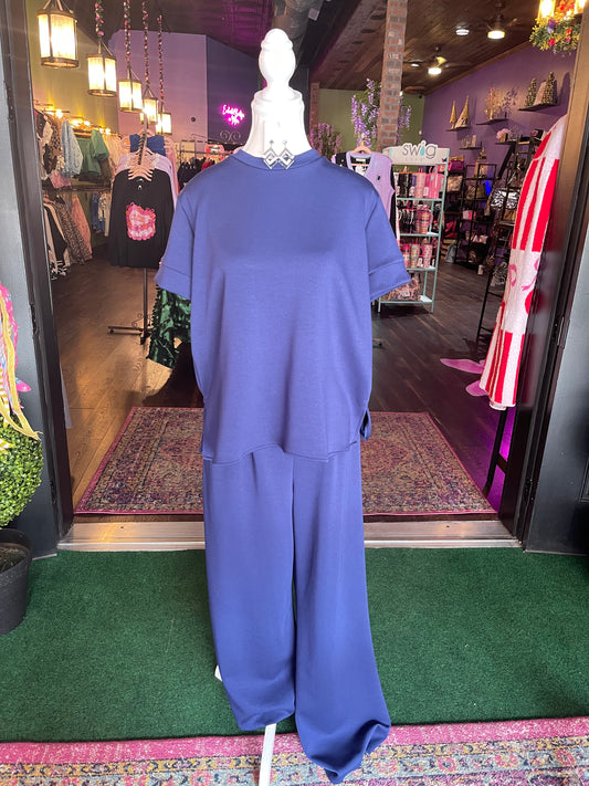 Navy Scuba Modal Top & Bottoms Set